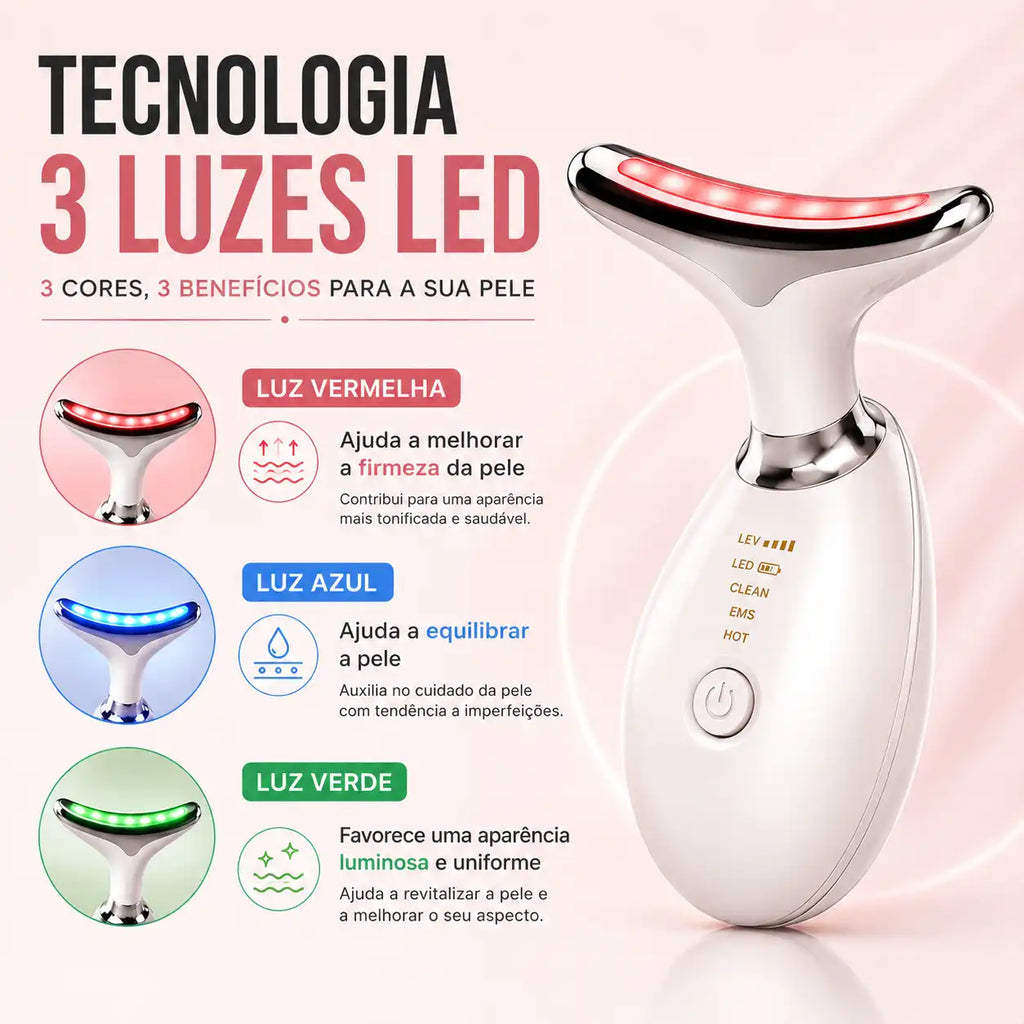 Massajador Facial LED 5 em 1 para Rosto e Pescoço™